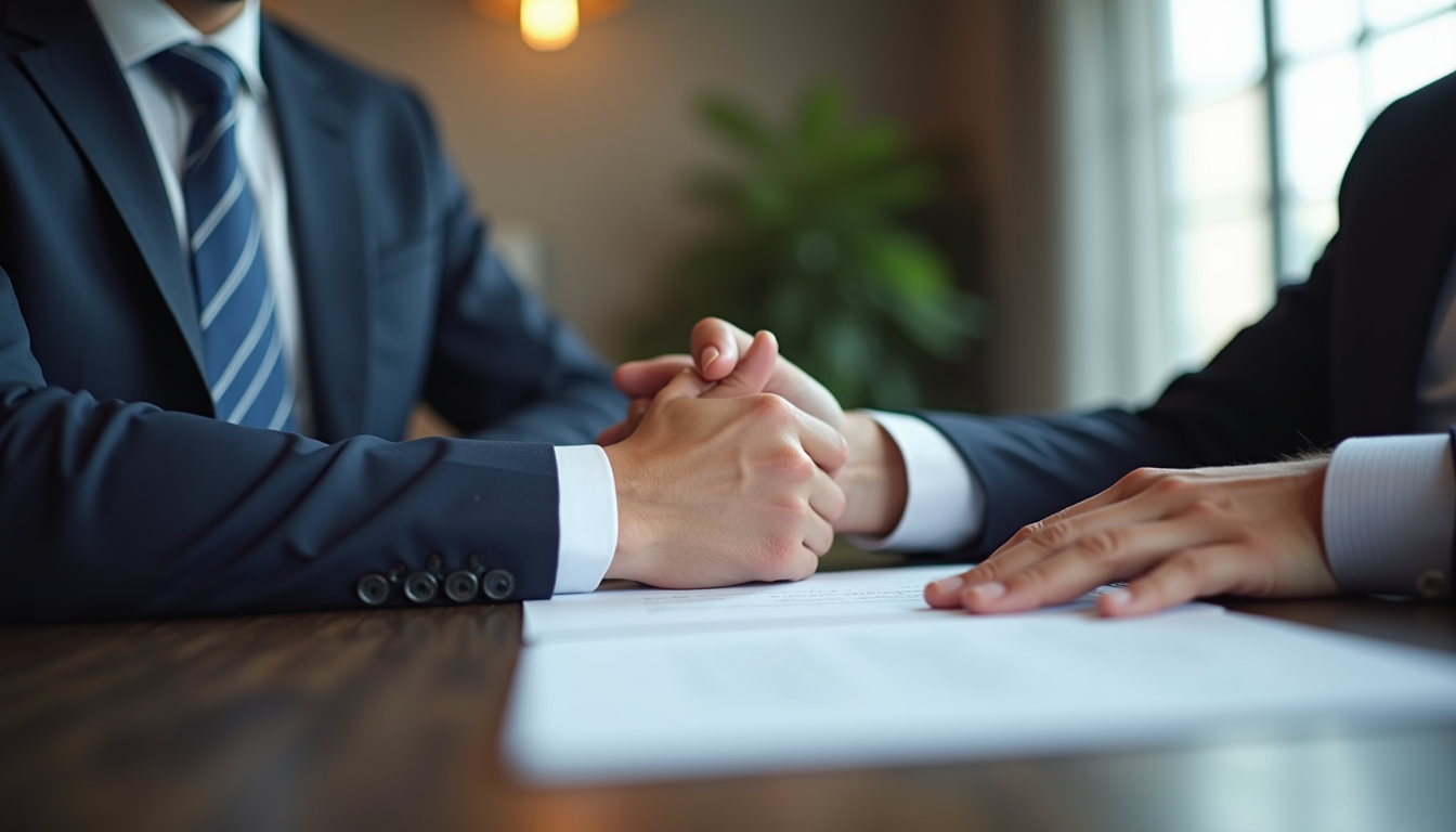 Close-up view of a real estate attorney advising a client during a property closing