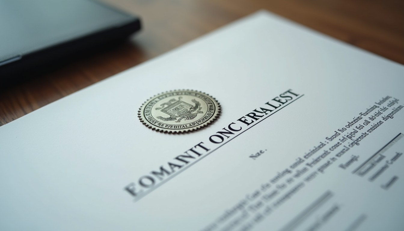 Close-up view of a legal document with a seal