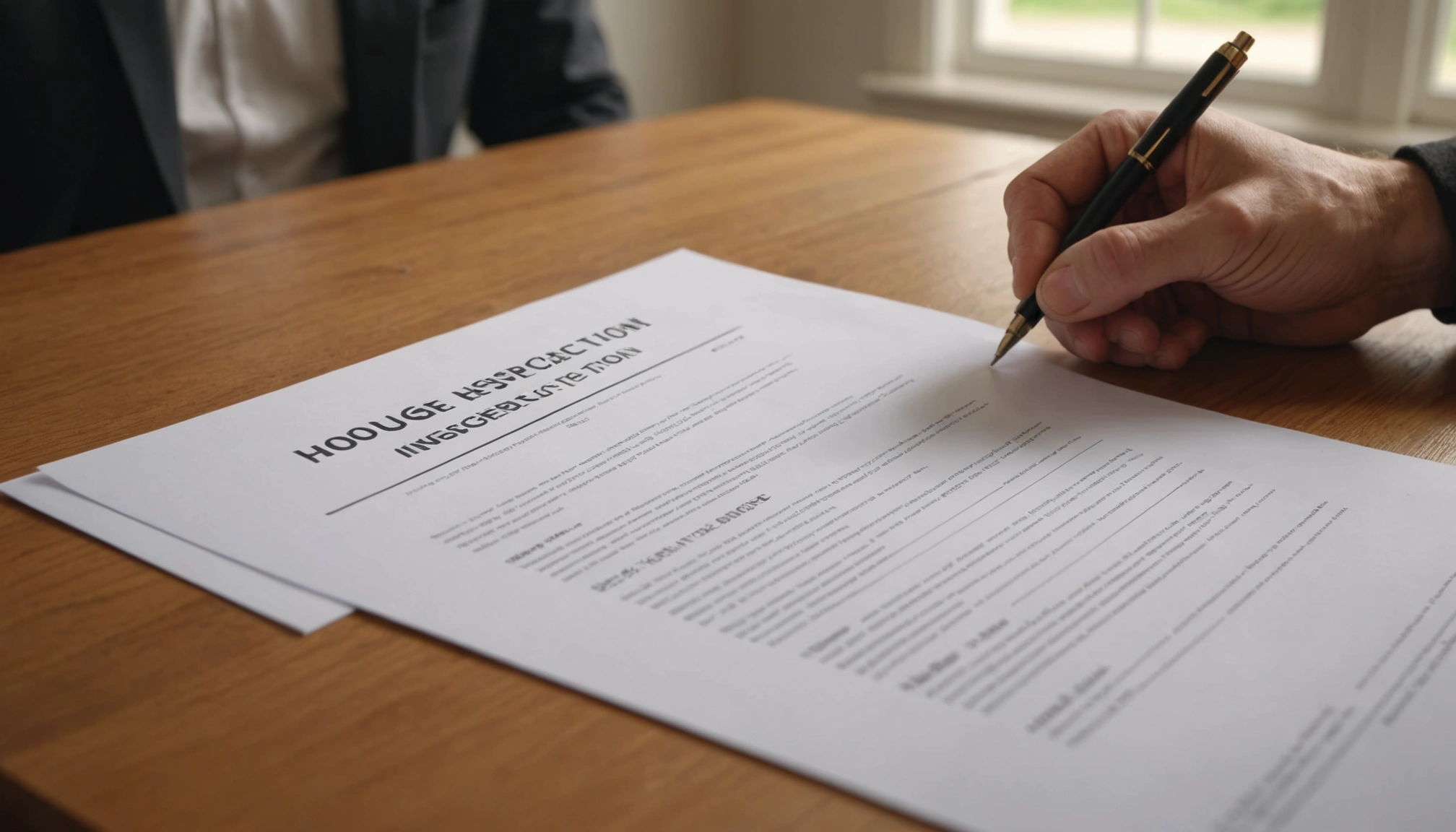 Close-up view of a house inspection with a legal document