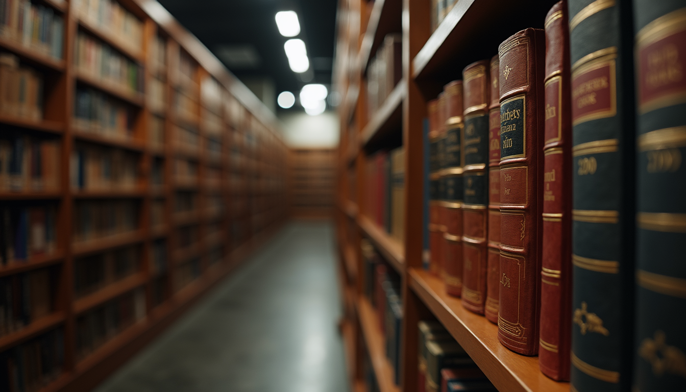 Eye-level view of legal books on a shelf