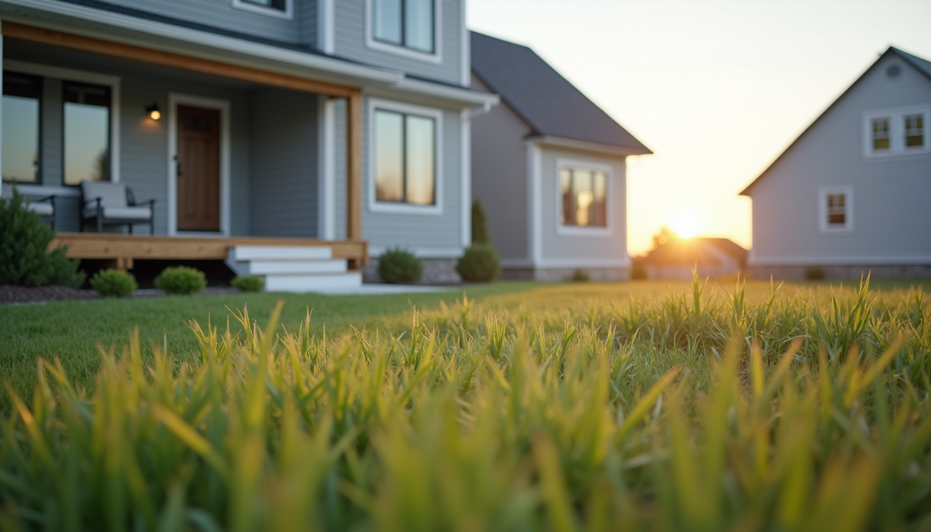 Close-up view of a newly constructed affordable home in a suburban New York neighborhood
