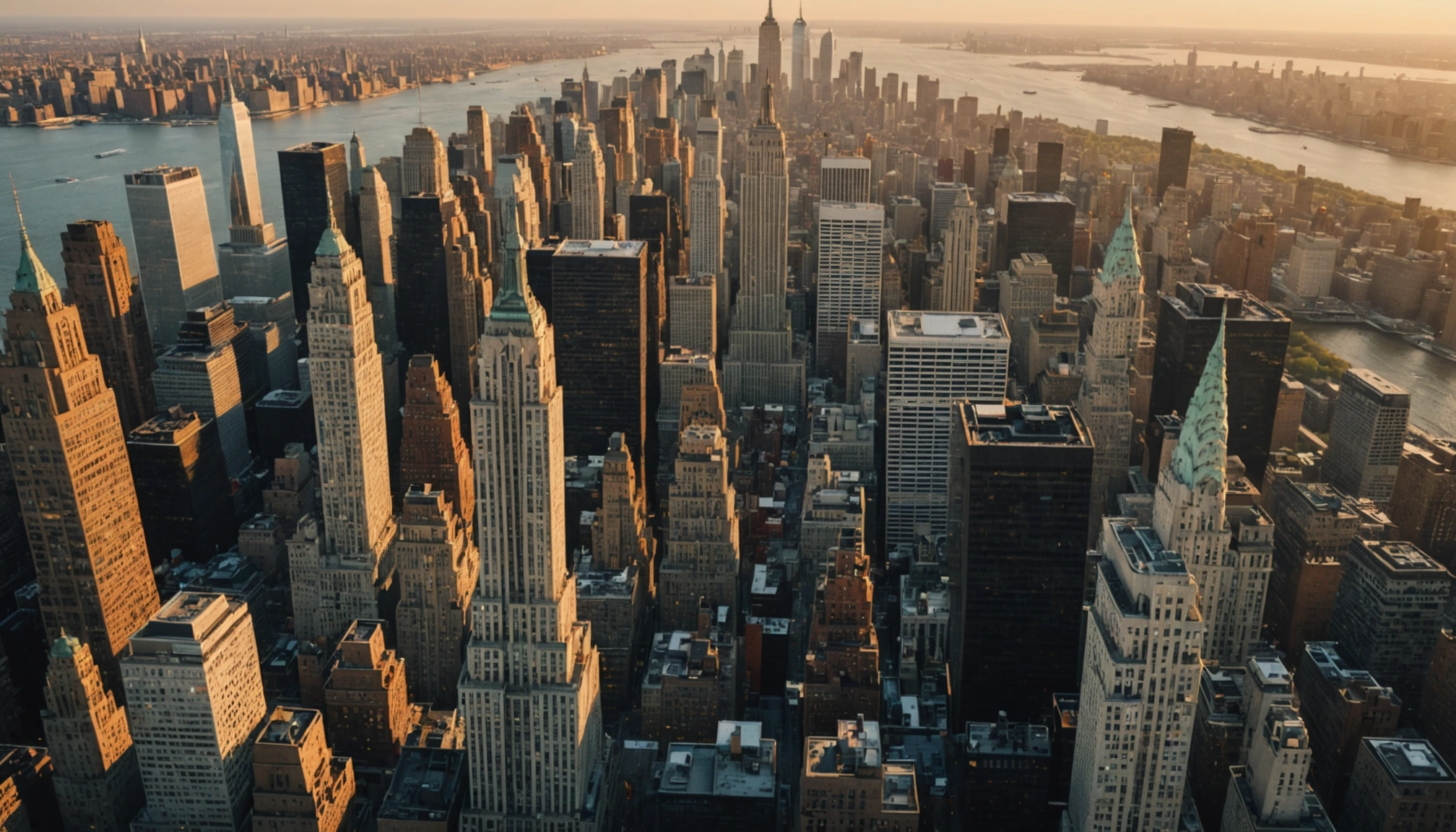 High angle view of iconic NYC skyline